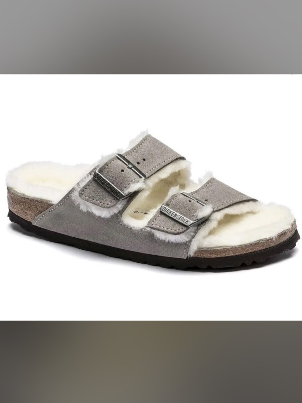 Birkenstocks Arizona Shearling Sandals - Size 9-Stone Coin(Grey)-New In Box